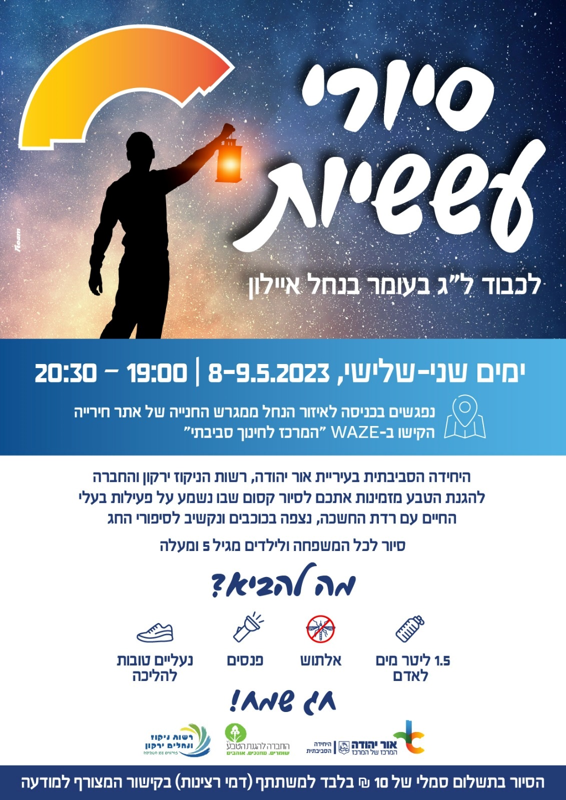 סיורי עששיות לכבוד לג בעומר בנחל איילון. מידע טקסטואלי מתחת לתמונה.