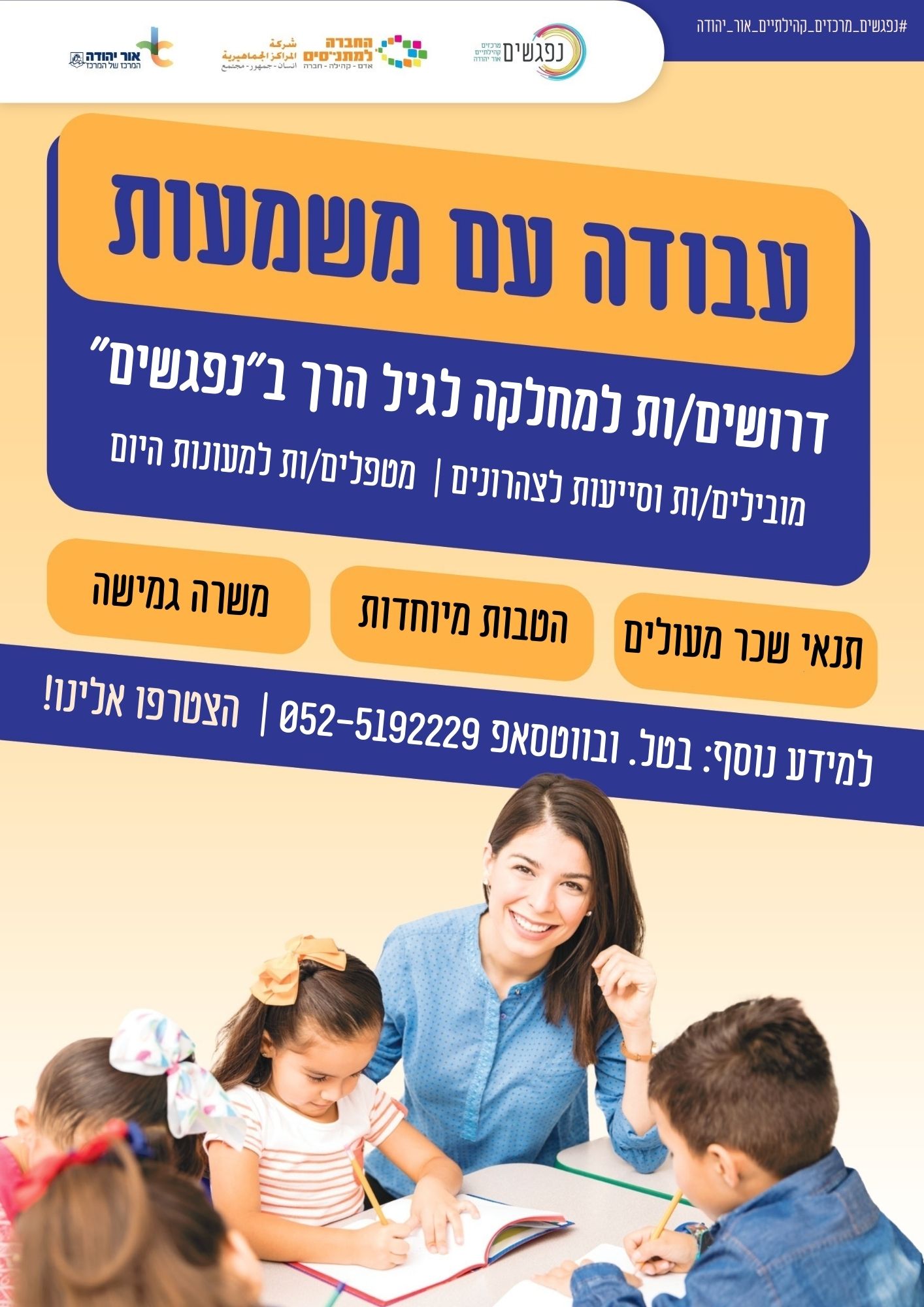 משרות במחלקה לגיל הרך בנפגשים. מידע טקסטואלי מתחת לתמונה