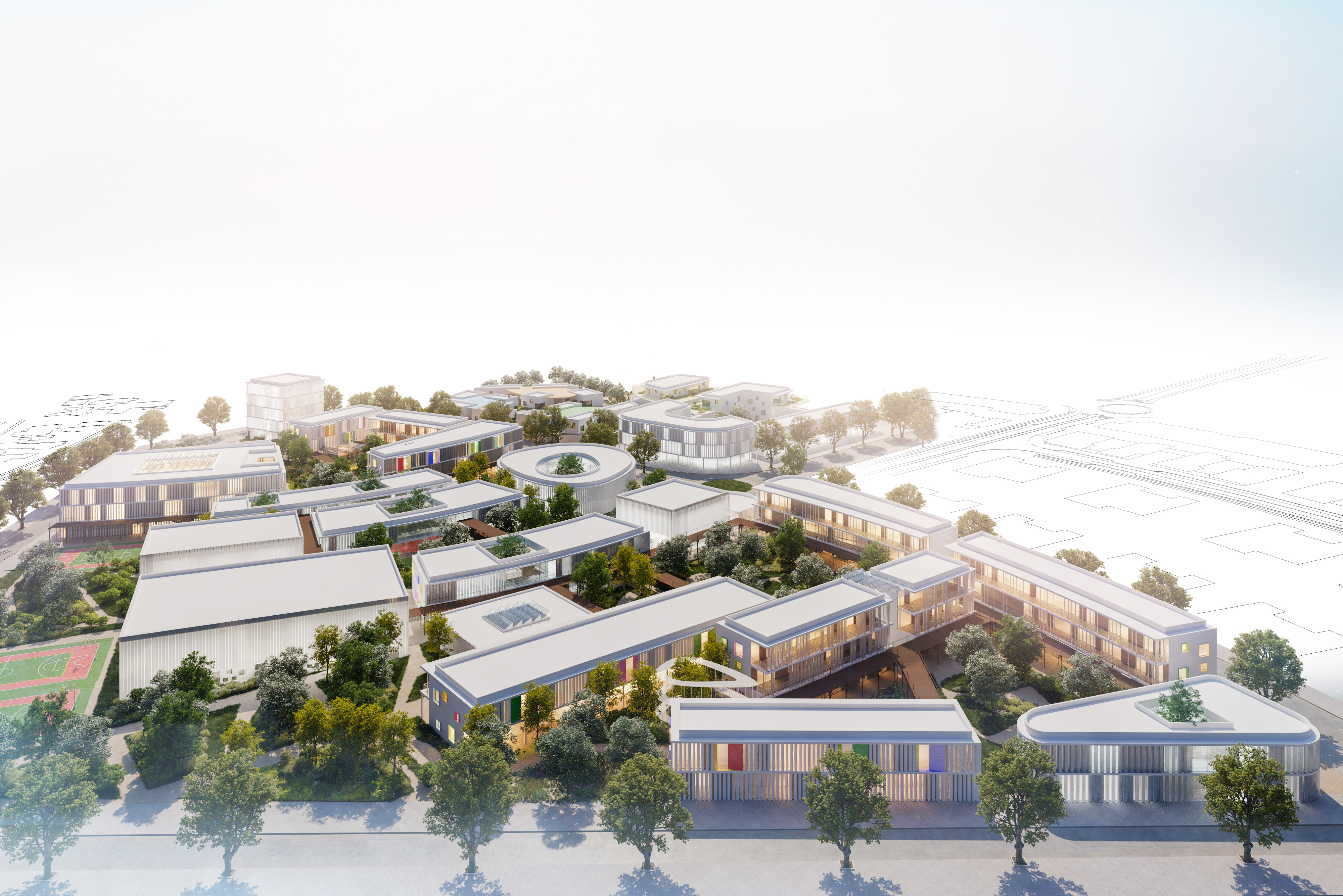 הדמיה של מתחם מבני הציבור והחינוך בנווה איילון